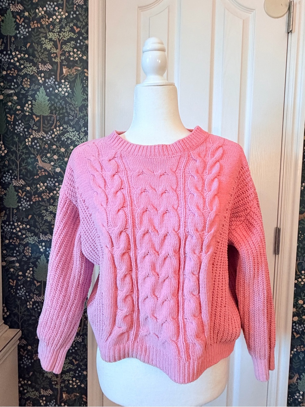 Almost Famous Pink Cable Knit Crewneck Sweater